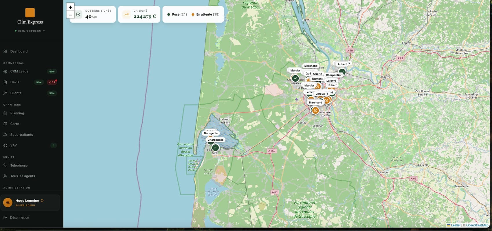Clim'Express — Carte des chantiers signés et posés